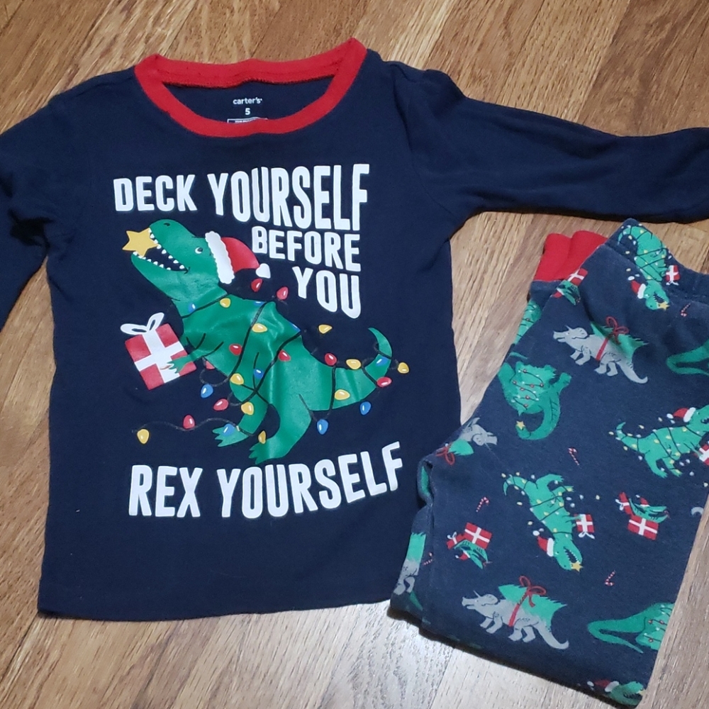 Carter's Christmas t-rex pajamas